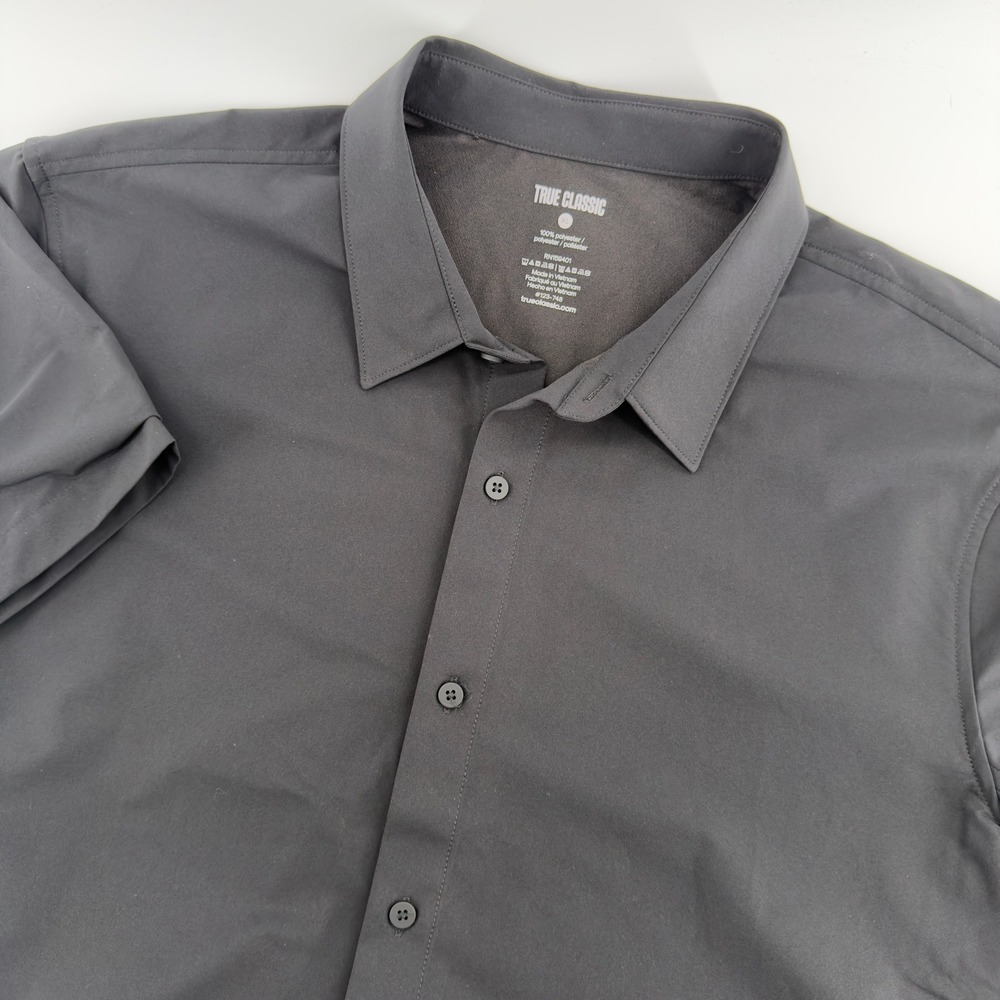 True Classic Mens Active Button Down‎ Shirt Black Short Sleeve XL